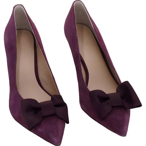 Lauren Ralph Lauren Lanette Bow Pointed-Toe Pumps Purple US 8M EU 39 - Picture 1 of 6